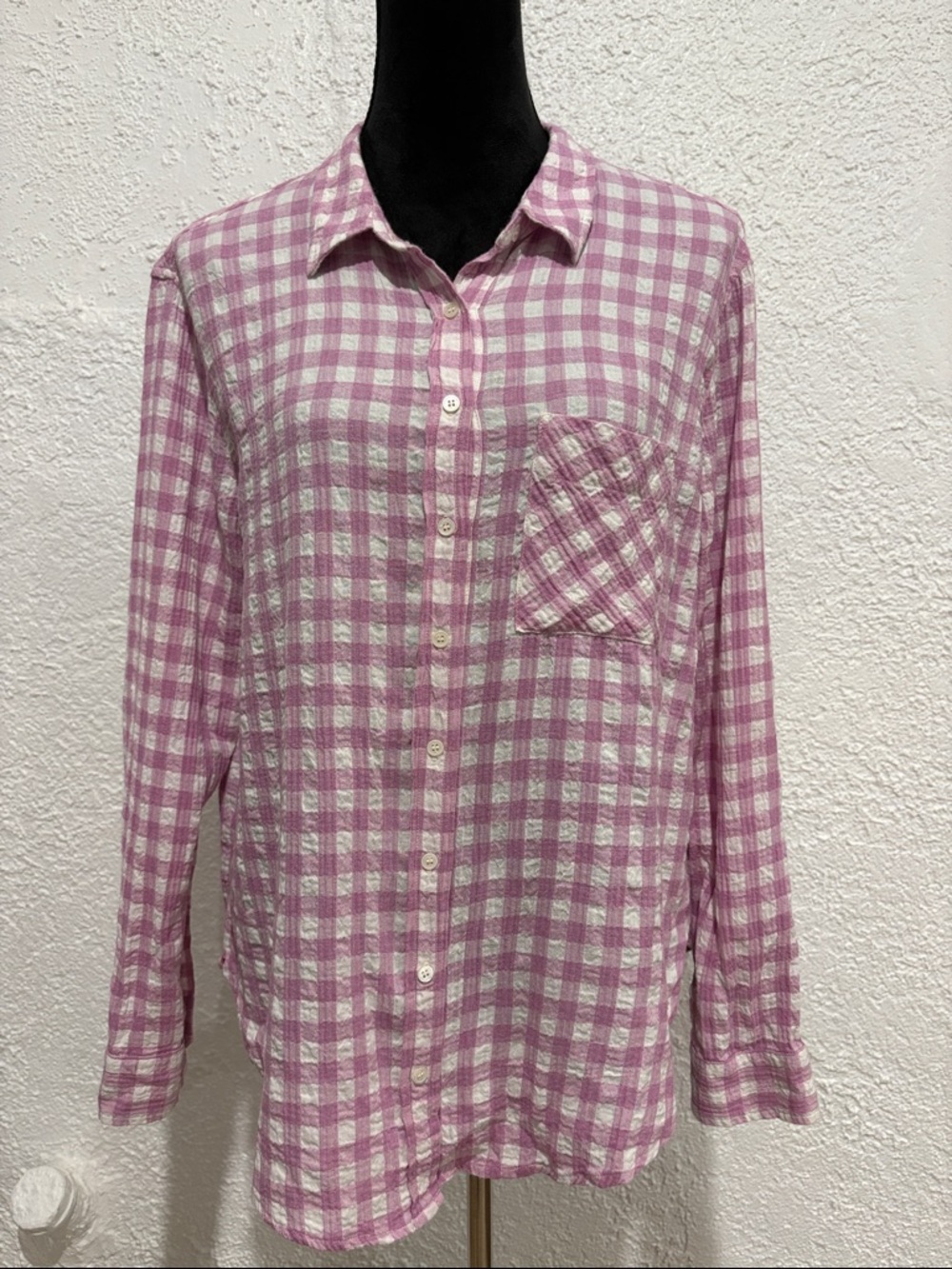 Xirena Pink White Gingham Button Down Shirt Womens Size M Cotton Casual Top